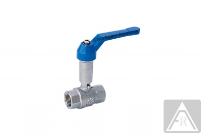 2-way ball valve - brass, full bore, G 1 1/2", PN 25, female/female, with stem extension - handlever: color blue (standard) or red