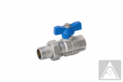 2-way ball valve - brass, full bore, G 3/", PN 25, female/tail+nut - T- handle: color blue (standard) or red