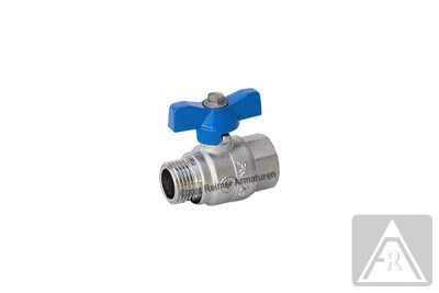 2-way ball valve - brass, full bore, G 3/8", PN 25, female/male - T-handle: color blue (standard) or red