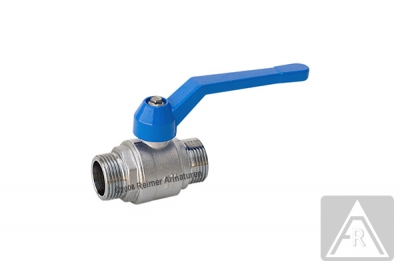 2-way ball valve - brass, full bore, G 1/2", PN 25, male/male - handlever: color blue (standard) or red
