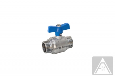 2-way ball valve - brass, full bore, G 1", PN 25, male/male - T-handle: color blue (standard) or red