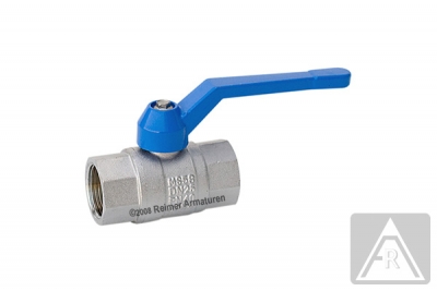 2-way ball valve - brass, full bore, G 1/4", PN 40, female/female - handlever: color blue (standard) or red