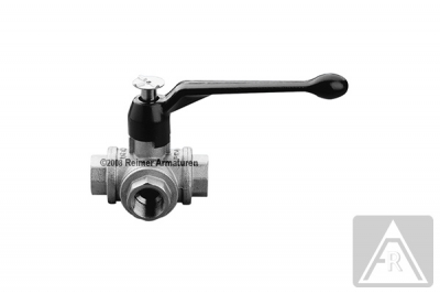 3- way ball valve - brass  Rp 1/4", PN 40, L-bore