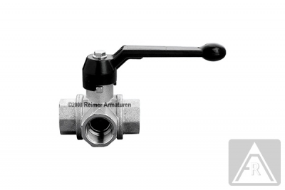 3- way ball valve - brass  Rp 1", PN 10, L-bore