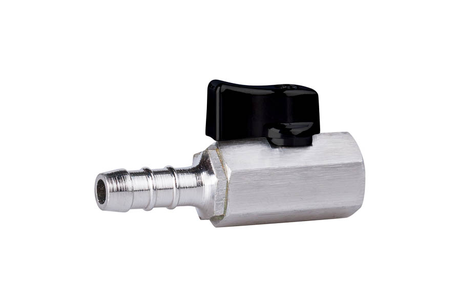 Mini- ball valve - brass, G 3/8", PN 10, female/hose connection- handlever made of Aluminium