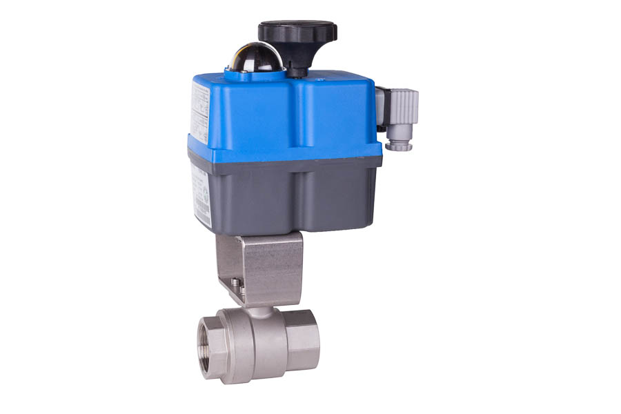 2-way ball valve - stainless steel, Rp 3/4", PN 100, female/female - electrically operated (230 V)