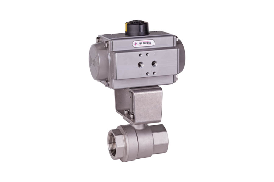 2-way ball valve - stainless steel, Rp 3/4", PN 100, female/female - pneumatically operated (double acting)