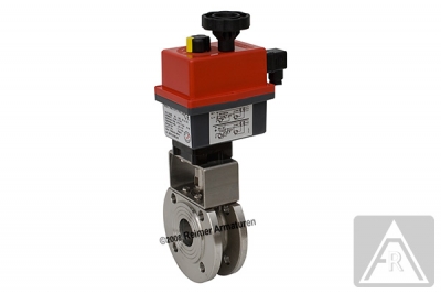 2-way wafer-type ball valve - stainless steel, DN 100, PN 16 - electrically operated (230 V)