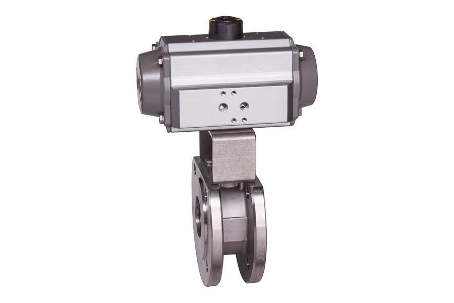 2-way wafer-type ball valve - stainless steel, DN 20, PN 16 - pneumatically operated (single acting)