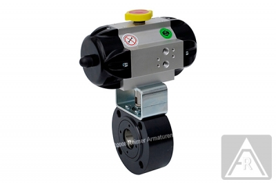 2-way wafer-type ball valve - steel, DN 15, PN 16/40 - pneumatically operated (double acting)
