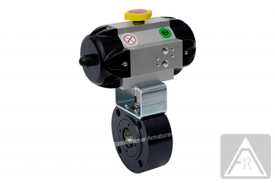 2-way wafer-type ball valve - steel, DN 25, PN 16 - pneumatically operated (single acting)
