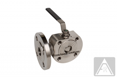 3-way wafer-type ball valve - stainless steel, DN 15, PN 16/40, L-bored