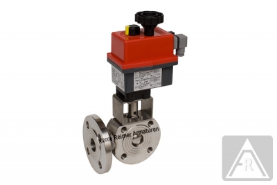 3-way wafer-type ball valve - stainless steel, DN 65, PN 16, L-bored - electrically operated (230 V)