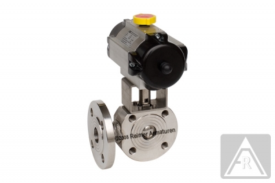 3-Wege Kompakt- Flanschkugelhähne aus Edelstahl, DN 100, PN 16, T-Bohrung - pneumatisch betätigt (doppeltwirkend)