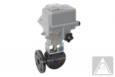 3-way wafer-type ball valve - steel, DN 80, PN 16, L-bored - electrically operated (230 V)