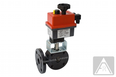 3-Wege Kompakt-Flanschkugelhahn aus Stahl, L-Bohrung, DN 20, PN 40 - elektrisch betätigt (230 V), Stellzeit: ca.10s, IP 67