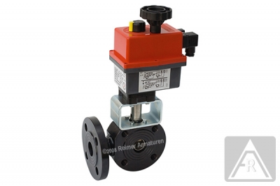 3-Wege Kompakt-Flanschkugelhahn aus Stahl, T-Bohrung, DN 80, PN 16 - elektrisch betätigt (230 V), Stellzeit: ca.34 s, IP 67