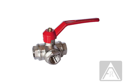 3- way ball valve - brass  G 1/2", PN 25, T-bore