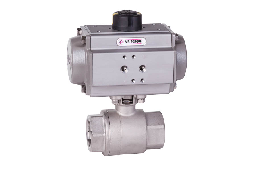 2-way ball valve - stainless steel, Rp 3/4", PN 40, female/female - pneumatically operated (double acting)