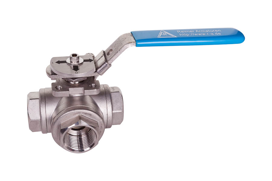 3- way ball valve - stainless steel, Rp 1/2", PN 40, L-bore