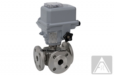 3-way Flange ball valve - stainless steel, DN 15, PN 16, L-bored -  electrically operated (230 V)