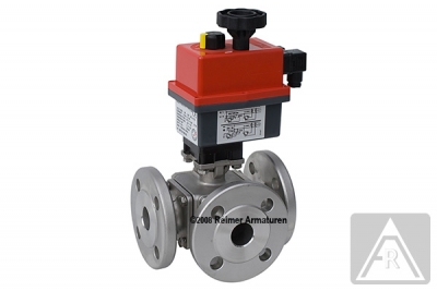 3-way Flange ball valve - stainless steel, DN 25, PN 16, L-bored -  electrically operated (230 V)