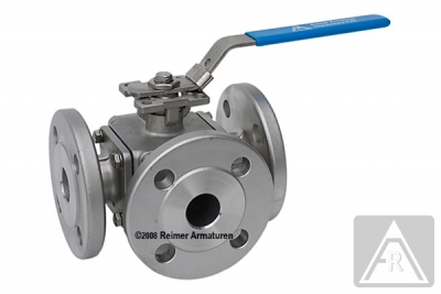 3-way ball valve - stainless steel, DN 25, PN 16, T-bore 3-way ball valve - stainless steel, DN 25, PN 16, T-bore