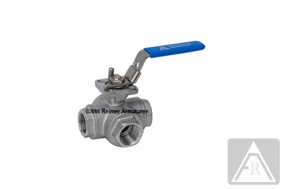 3- way ball valve - stainless steel, Rp 1", PN 40, L-bore