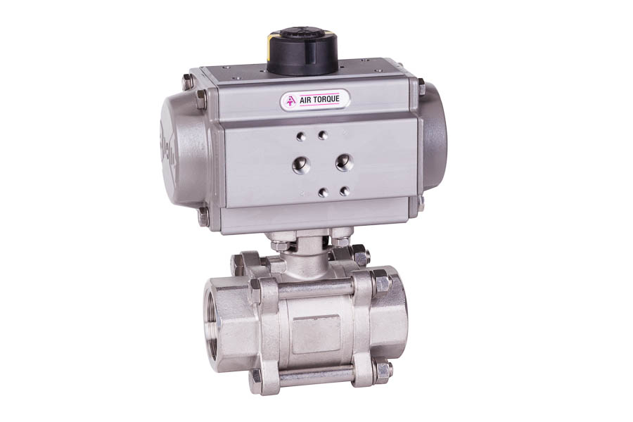 2-way ball valve - stainless steel, Rp 3", PN 40, female/female - pneumatically operated (double acting)