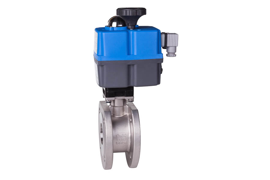 2-way wafer-type ball valve - stainless steel, DN 80, PN 16 - electrically operated (230 V)