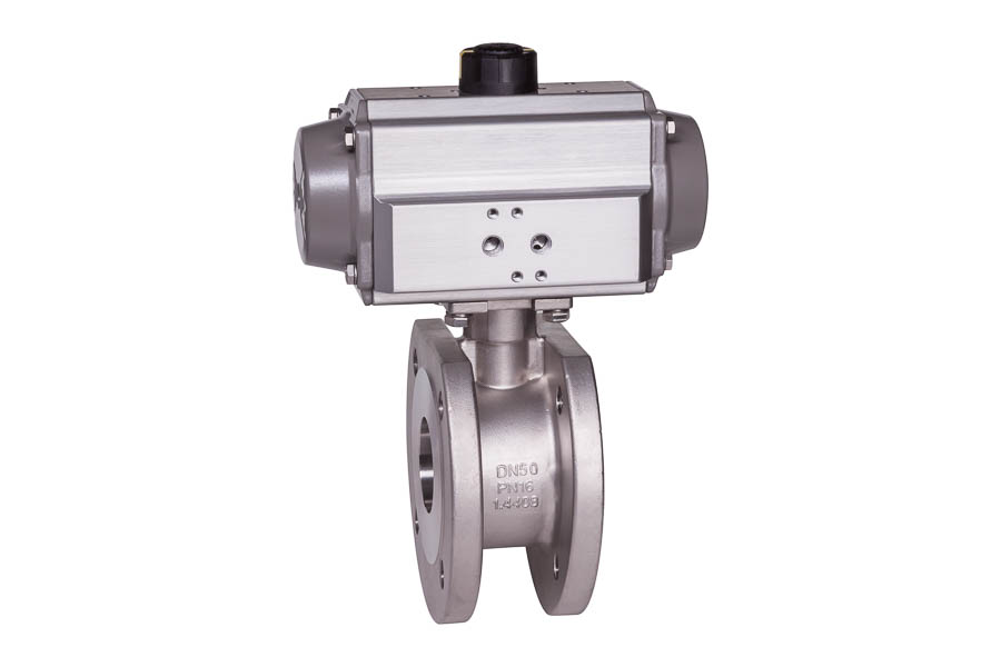 2-way wafer-type ball valve - stainless steel, DN 20, PN 16 - pneumatically operated (double acting)