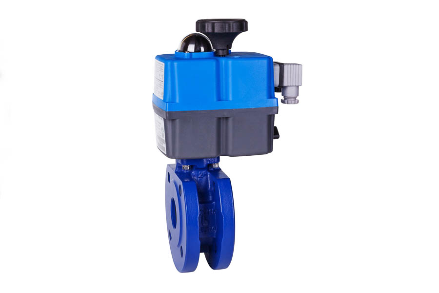 2-way wafer-type ball valve - GG-25, DN 100, PN 16 -  electrically operated (230 V)