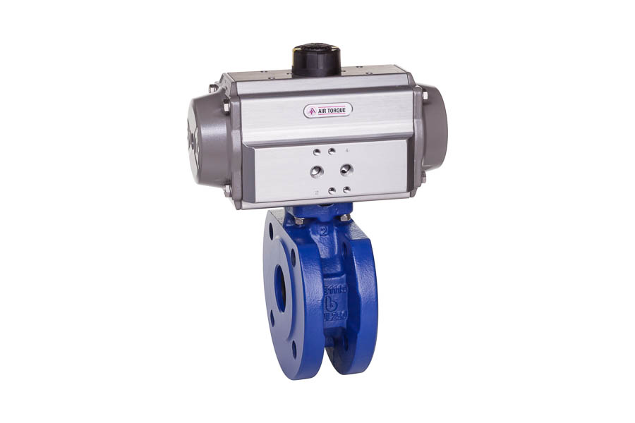 2-way wafer-type ball valve - GG-25, DN 100, PN 16 - pneumatically operated (double acting)