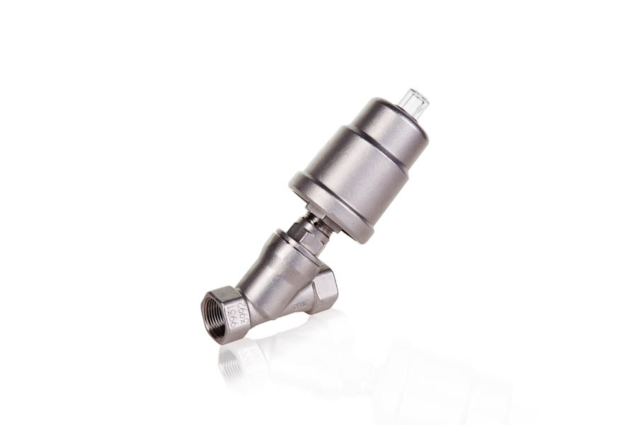 2-way stop valve - stainless steel, G 1 1/2'', PN 16, female/female - pneumatically operated (single acting)