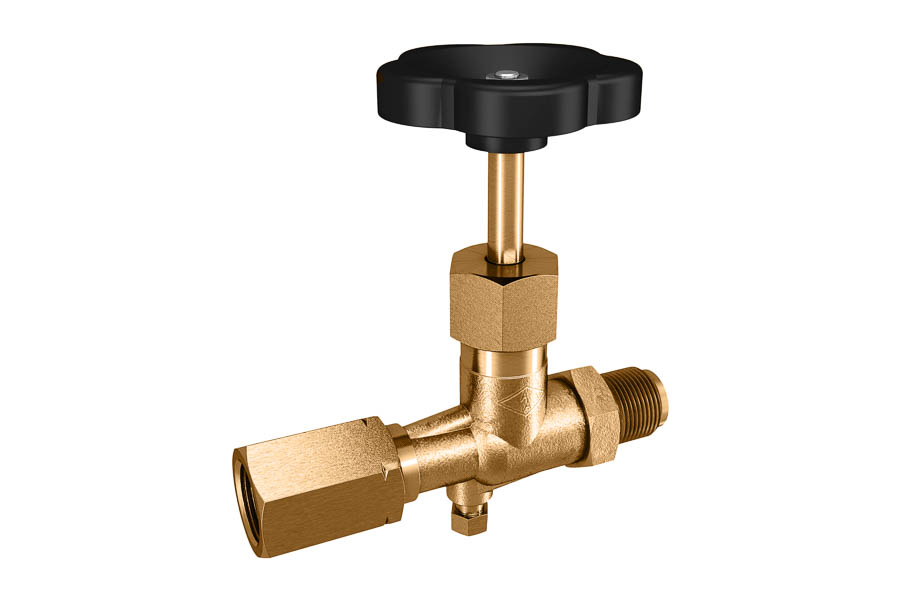 Manometer gauge valve acc. to DIN 16270 - brass, G 1/2'', PN 250, male thread x sleeve