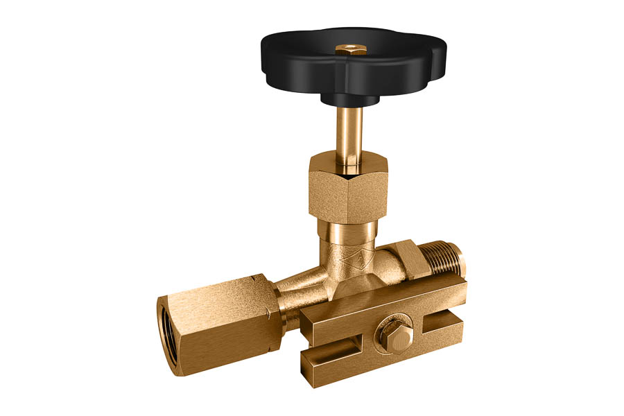 Manometer gauge valve acc. to DIN 16271 - brass, G 1/2'', PN 250, male thread x sleeve