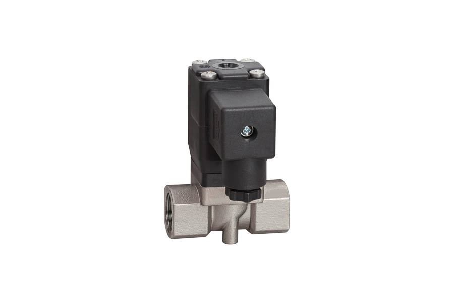 2/2-way Solenoid valve - stainless steel, with forced lifting, G 1/2", female/female, operating pressure: 0...10 bar, 230 V AC (normally closed) - for slightly aggressive gases and liquid fluids