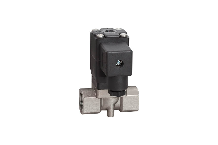 2/2-way Solenoid valve - stainless steel, with forced lifting, G 3/8", female/female, operating pressure: 0...10 bar, 230 V AC (normally closed) - for slightly aggressive gases and liquid fluids