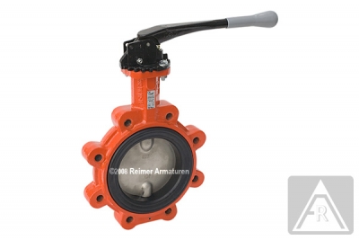 Butterfly valve - lug type, body: GGG-40 / disc: stainless steel-1.4408 / seat: NBR, DN 200, PN 10 - lever