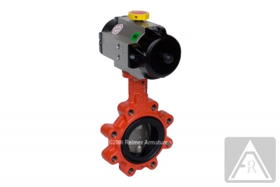 Butterfly valve - lug type, DN 200, PN 10, GGG-40/1.4408/EPDM- pneumatically operated (single acting)