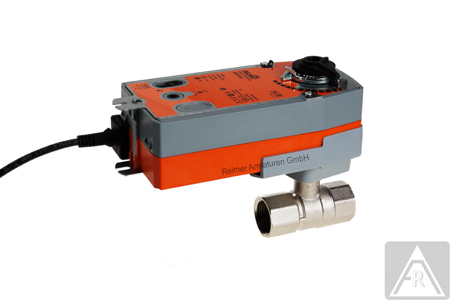 2-Wege Regelkugelhahn aus Messing  G 1/2", PN 16, kvs=4 - 24 V, stetiger Regler / mit Notstellfunktion (Federkraft) bei Stromausfall