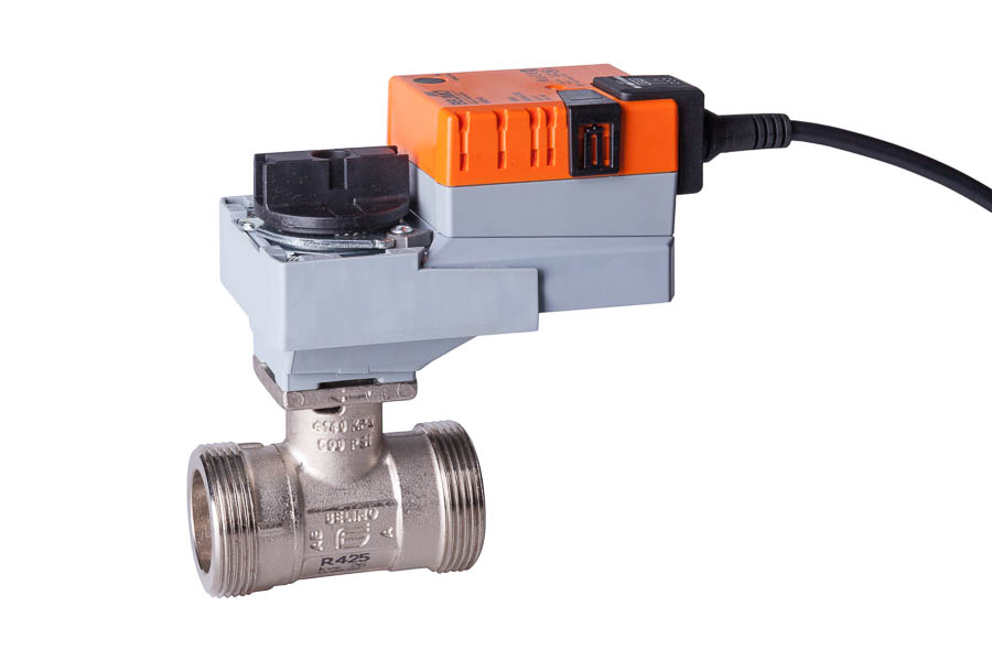 2-Wege Kugelhahn aus Messing, DN 20/ G 1 1/4", PN 16, AG/AG - elektrisch betätigt (24 V), Stellzeit: 90 s, IP 54 2-Wege Kugelhahn aus Messing, DN 20/ G 1 1/4", PN 16, AG/AG - elektrisch betätigt (24 V), Stellzeit: 90 s, IP 54