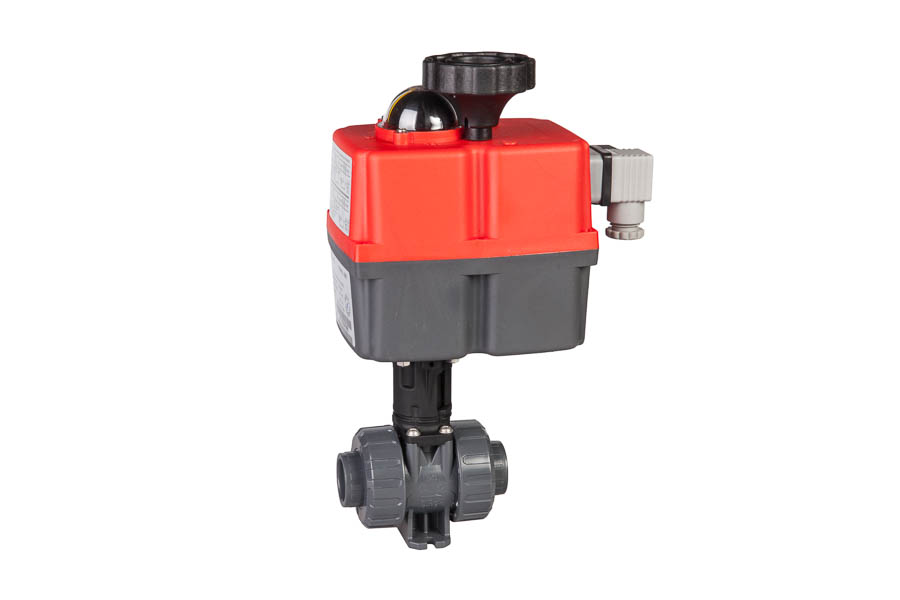 2-way ball valve PVC-U, seats PTFE, G 3/8", PN 16, female/female - electrically operated (230 V)