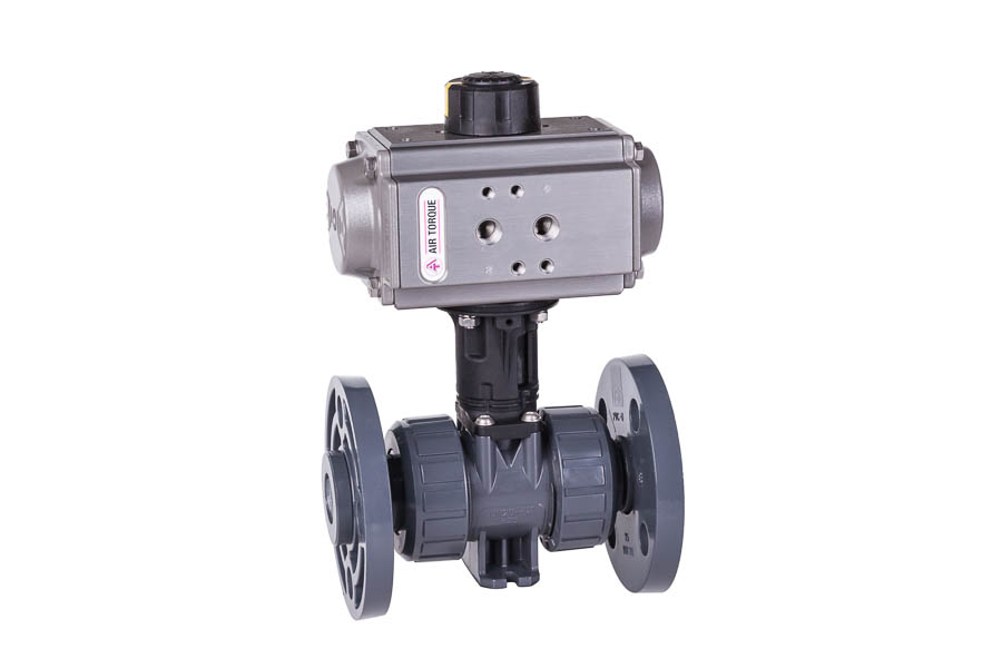 2-way ball valve PVC-U, seats PTFE, DN 50, PN 10, backing flanges - electrically operated (24 V)