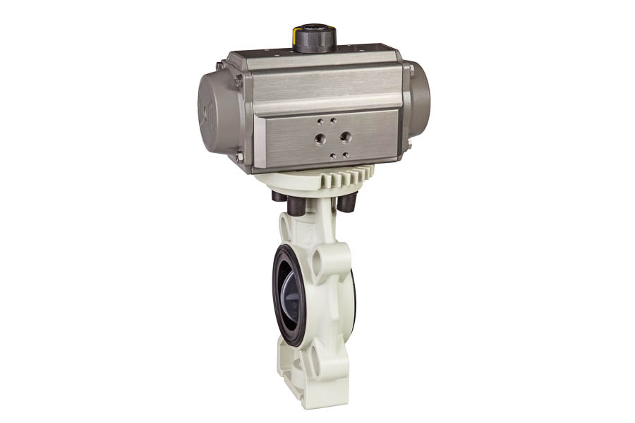 Butterfly valve - wafer type, DN 80, PN 10, PP-GF/PVC-U/EPDM- pneumatically operated (single acting) Butterfly valve - wafer type, DN 80, PN 10, PP-GF/PVC-U/EPDM- pneumatically operated (single acting)