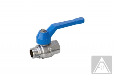 2-way ball valve - brass, full bore, G 3/8", PN 25, female/male - handlever: color blue (standard) or red 2-way ball valve - brass, full bore, G 3/8", PN 25, female/male - handlever: color blue (standard) or red
