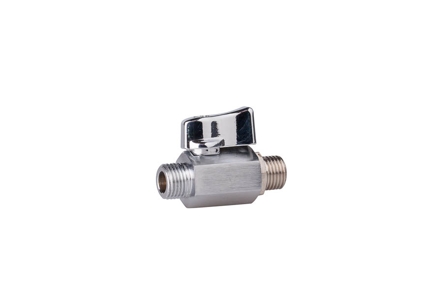 Mini- ball valve - brass, G 1/8", PN 10, male/male - handlever made of Aluminium (chrome pl.)