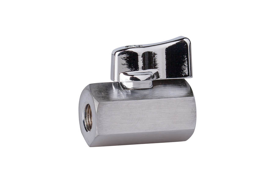 Mini- ball valve - brass, G 1/4", PN 10, female/female - handlever made of Aluminium (chrome pl.)