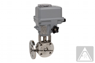 3-Wege Kompakt-Flanschkugelhahn aus Edelstahl, L-Bohrung, DN 15, PN 40 - elektrisch betätigt (230 V), Stellzeit: ca.6 s, IP 67 3-Wege Kompakt-Flanschkugelhahn aus Edelstahl, L-Bohrung, DN 15, PN 40 - elektrisch betätigt (230 V), Stellzeit: ca.6 s, IP 67