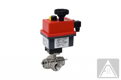 3-way ball valve - brass, T-bore - electrically operated (230 V)